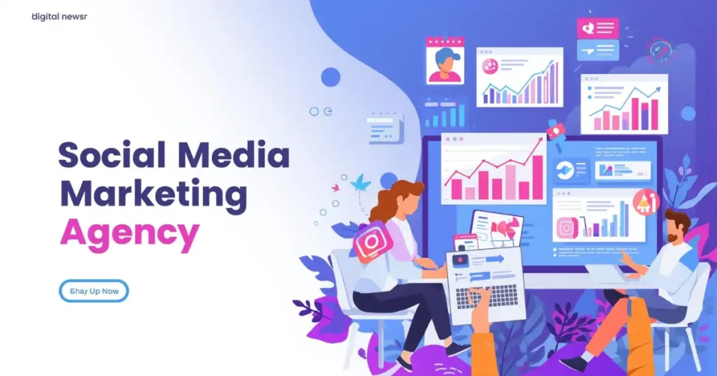 Marketing team planning campaigns and content at a Social Media Marketing Agency.