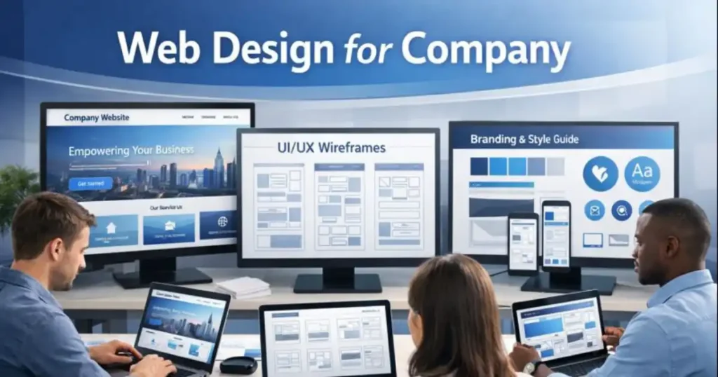 Designers creating layouts and visuals for Web Design for Company websites.